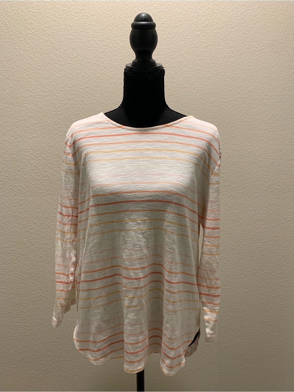 Tommy Bahama 100% Cotton White Long-Sleeve Tee with Stripes (Size L)